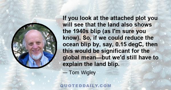 If you look at the attached plot you will see that the land also shows the 1940s blip (as I'm sure you know). So, if we could reduce the ocean blip by, say, 0.15 degC, then this would be significant for the global