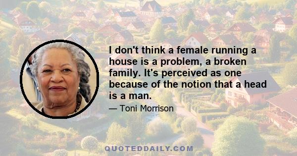 I don't think a female running a house is a problem, a broken family. It's perceived as one because of the notion that a head is a man.