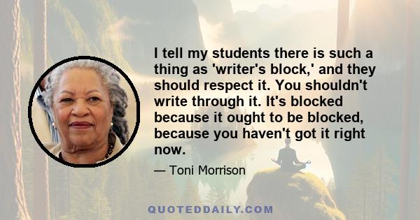 I tell my students there is such a thing as 'writer's block,' and they should respect it. You shouldn't write through it. It's blocked because it ought to be blocked, because you haven't got it right now.