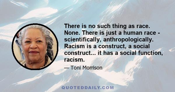 There is no such thing as race. None. There is just a human race - scientifically, anthropologically. Racism is a construct, a social construct... it has a social function, racism.