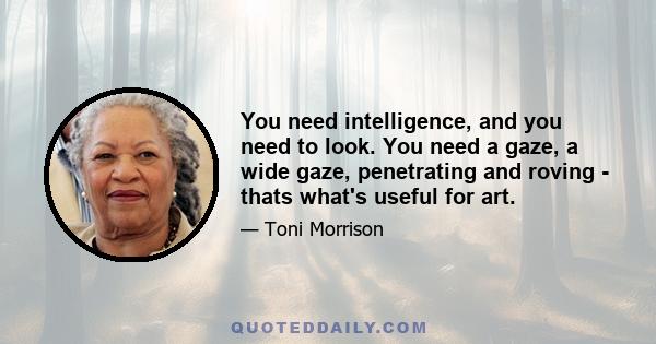 You need intelligence, and you need to look. You need a gaze, a wide gaze, penetrating and roving - thats what's useful for art.