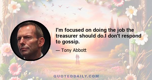 I'm focused on doing the job the treasurer should do.I don't respond to gossip.