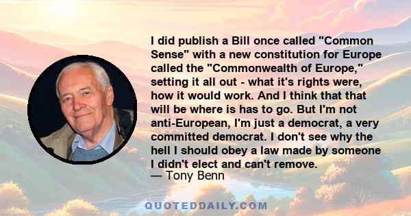 I did publish a Bill once called Common Sense with a new constitution for Europe called the Commonwealth of Europe, setting it all out - what it's rights were, how it would work. And I think that that will be where is