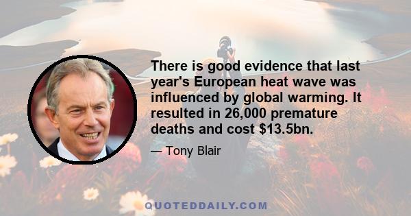 There is good evidence that last year's European heat wave was influenced by global warming. It resulted in 26,000 premature deaths and cost $13.5bn.