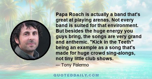 Papa Roach is actually a band that's great at playing arenas. Not every band is suited for that environment. But besides the huge energy you guys bring, the songs are very grand and anthemic. Kick in the Teeth being an