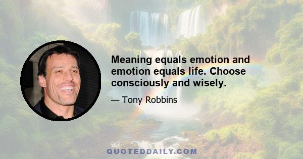 Meaning equals emotion and emotion equals life. Choose consciously and wisely.