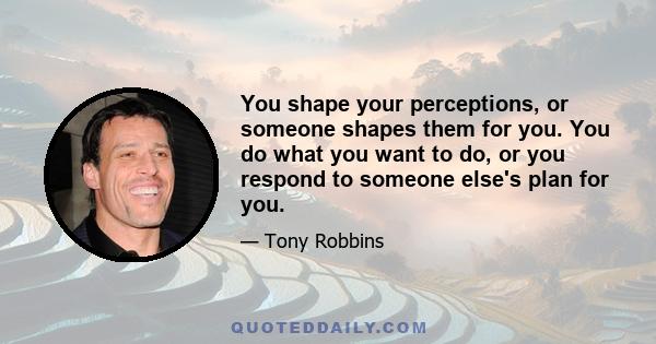 You shape your perceptions, or someone shapes them for you. You do what you want to do, or you respond to someone else's plan for you.