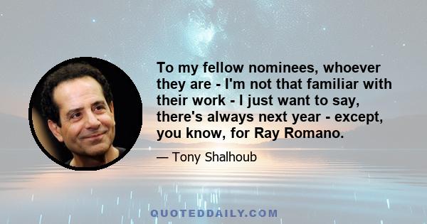 To my fellow nominees, whoever they are - I'm not that familiar with their work - I just want to say, there's always next year - except, you know, for Ray Romano.