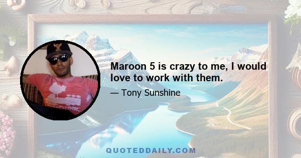 Maroon 5 is crazy to me, I would love to work with them.