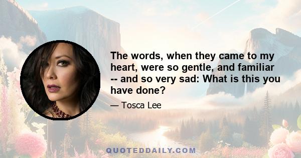 The words, when they came to my heart, were so gentle, and familiar -- and so very sad: What is this you have done?