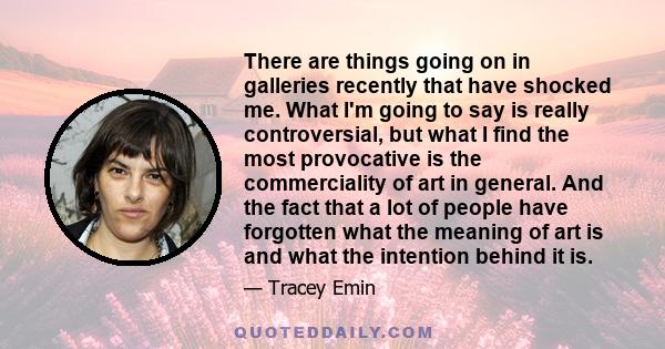 There are things going on in galleries recently that have shocked me. What I'm going to say is really controversial, but what I find the most provocative is the commerciality of art in general. And the fact that a lot