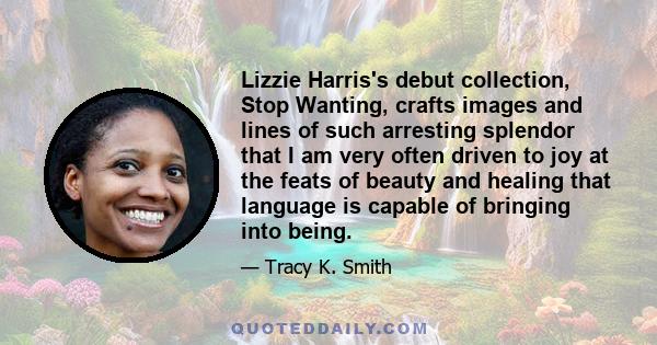 Lizzie Harris's debut collection, Stop Wanting, crafts images and lines of such arresting splendor that I am very often driven to joy at the feats of beauty and healing that language is capable of bringing into being.