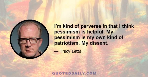 I'm kind of perverse in that I think pessimism is helpful. My pessimism is my own kind of patriotism. My dissent.