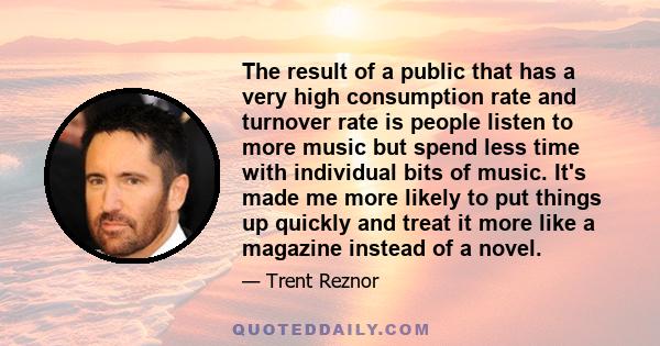 The result of a public that has a very high consumption rate and turnover rate is people listen to more music but spend less time with individual bits of music. It's made me more likely to put things up quickly and