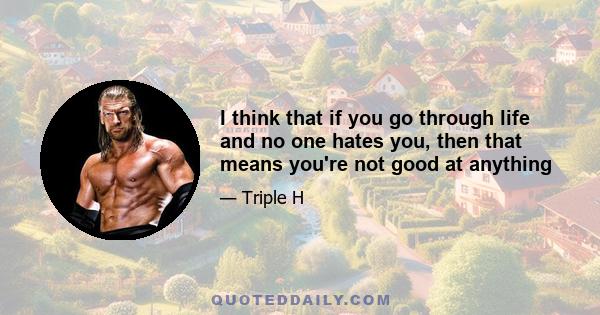 I think that if you go through life and no one hates you, then that means you're not good at anything