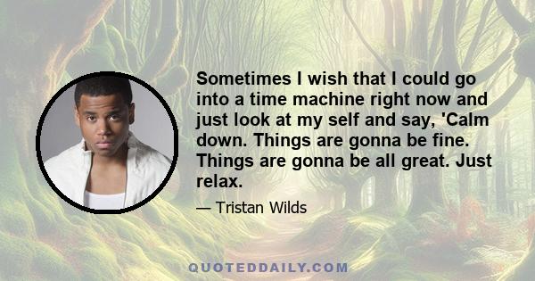 Sometimes I wish that I could go into a time machine right now and just look at my self and say, 'Calm down. Things are gonna be fine. Things are gonna be all great. Just relax.