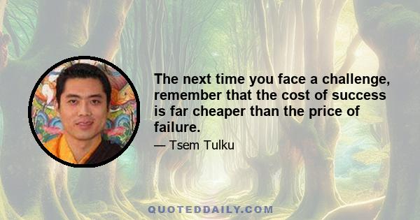 The next time you face a challenge, remember that the cost of success is far cheaper than the price of failure.