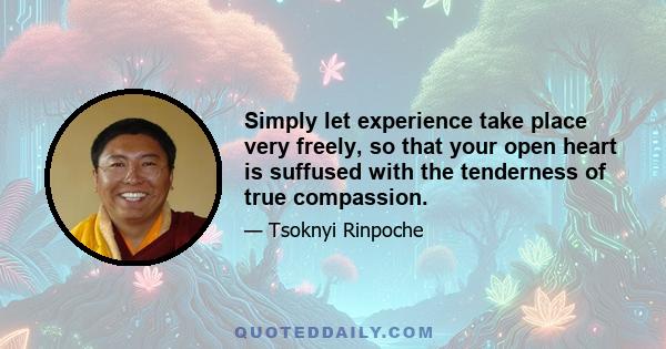 Simply let experience take place very freely, so that your open heart is suffused with the tenderness of true compassion.