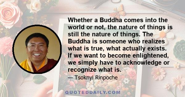 Whether a Buddha comes into the world or not, the nature of things is still the nature of things. The Buddha is someone who realizes what is true, what actually exists. If we want to become enlightened, we simply have