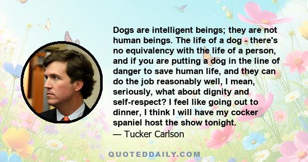 Dogs are intelligent beings; they are not human beings. The life of a dog - there's no equivalency with the life of a person, and if you are putting a dog in the line of danger to save human life, and they can do the