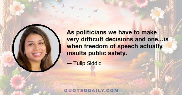 As politicians we have to make very difficult decisions and one...is when freedom of speech actually insults public safety.