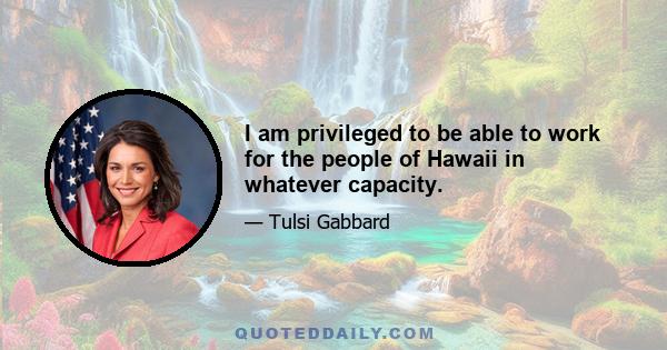 I am privileged to be able to work for the people of Hawaii in whatever capacity.