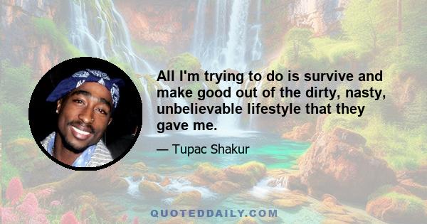 All I'm trying to do is survive and make good out of the dirty, nasty, unbelievable lifestyle that they gave me.