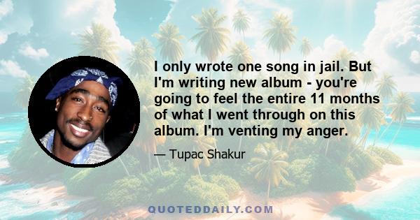 I only wrote one song in jail. But I'm writing new album - you're going to feel the entire 11 months of what I went through on this album. I'm venting my anger.