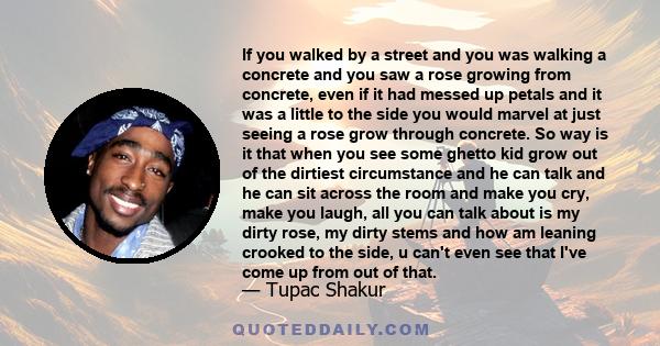 If you walked by a street and you was walking a concrete and you saw a rose growing from concrete, even if it had messed up petals and it was a little to the side you would marvel at just seeing a rose grow through