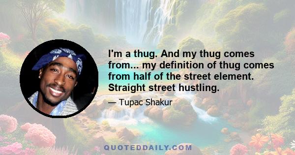 I'm a thug. And my thug comes from... my definition of thug comes from half of the street element. Straight street hustling.