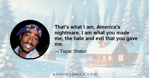 That's what I am, America's nightmare. I am what you made me, the hate and evil that you gave me.