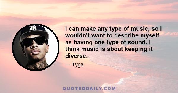 I can make any type of music, so I wouldn't want to describe myself as having one type of sound. I think music is about keeping it diverse.