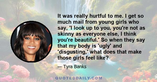 It was really hurtful to me. I get so much mail from young girls who say, 'I look up to you, you're not as skinny as everyone else, I think you're beautiful.' So when they say that my body is 'ugly' and 'disgusting,'