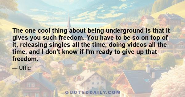 The one cool thing about being underground is that it gives you such freedom. You have to be so on top of it, releasing singles all the time, doing videos all the time, and I don't know if I'm ready to give up that