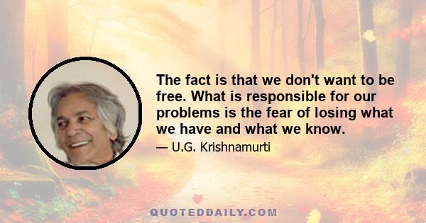 The fact is that we don't want to be free. What is responsible for our problems is the fear of losing what we have and what we know.