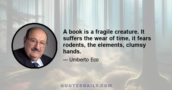 A book is a fragile creature. It suffers the wear of time, it fears rodents, the elements, clumsy hands.