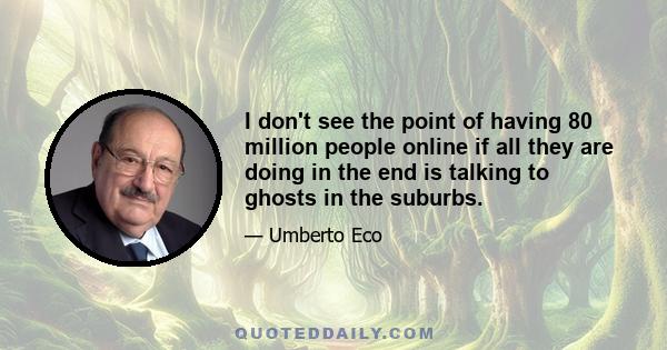 I don't see the point of having 80 million people online if all they are doing in the end is talking to ghosts in the suburbs.