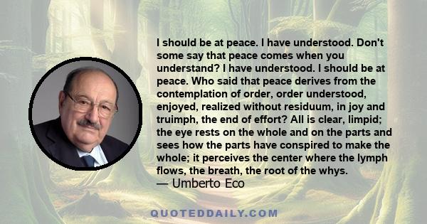 I should be at peace. I have understood. Don't some say that peace comes when you understand? I have understood. I should be at peace. Who said that peace derives from the contemplation of order, order understood,