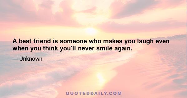 A best friend is someone who makes you laugh even when you think you'll never smile again.