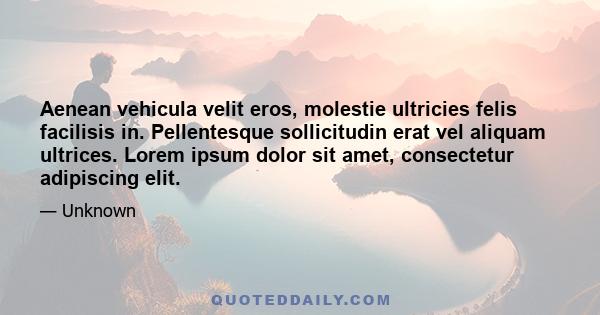 Aenean vehicula velit eros, molestie ultricies felis facilisis in. Pellentesque sollicitudin erat vel aliquam ultrices. Lorem ipsum dolor sit amet, consectetur adipiscing elit.