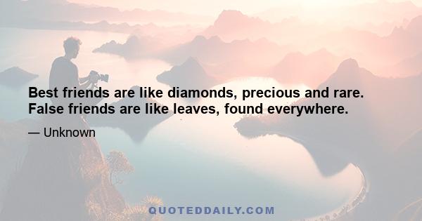 Best friends are like diamonds, precious and rare. False friends are like leaves, found everywhere.