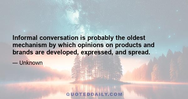 Informal conversation is probably the oldest mechanism by which opinions on products and brands are developed, expressed, and spread.