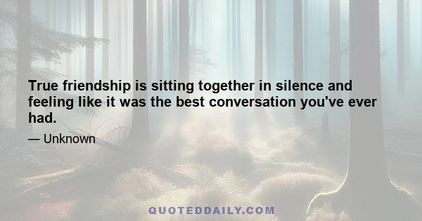 True friendship is sitting together in silence and feeling like it was the best conversation you've ever had.