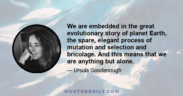 We are embedded in the great evolutionary story of planet Earth, the spare, elegant process of mutation and selection and bricolage. And this means that we are anything but alone.