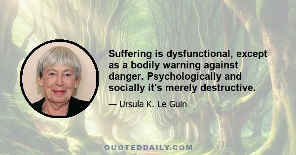 Suffering is dysfunctional, except as a bodily warning against danger. Psychologically and socially it's merely destructive.