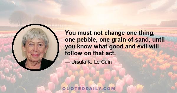 You must not change one thing, one pebble, one grain of sand, until you know what good and evil will follow on that act.