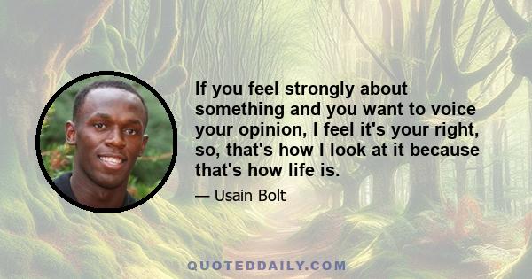 If you feel strongly about something and you want to voice your opinion, I feel it's your right, so, that's how I look at it because that's how life is.