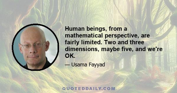 Human beings, from a mathematical perspective, are fairly limited. Two and three dimensions, maybe five, and we're OK.