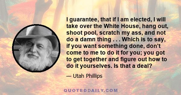 I guarantee, that if I am elected, I will take over the White House, hang out, shoot pool, scratch my ass, and not do a damn thing . . . Which is to say, if you want something done, don't come to me to do it for you;