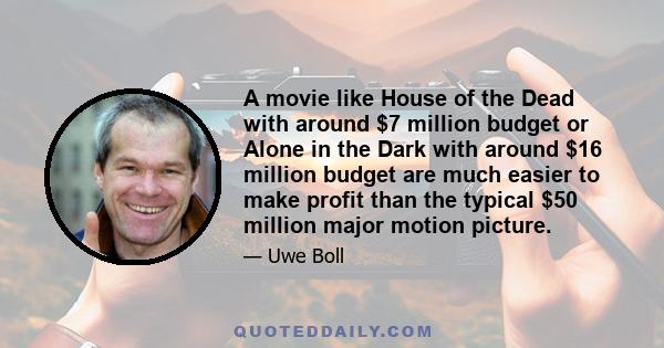 A movie like House of the Dead with around $7 million budget or Alone in the Dark with around $16 million budget are much easier to make profit than the typical $50 million major motion picture.